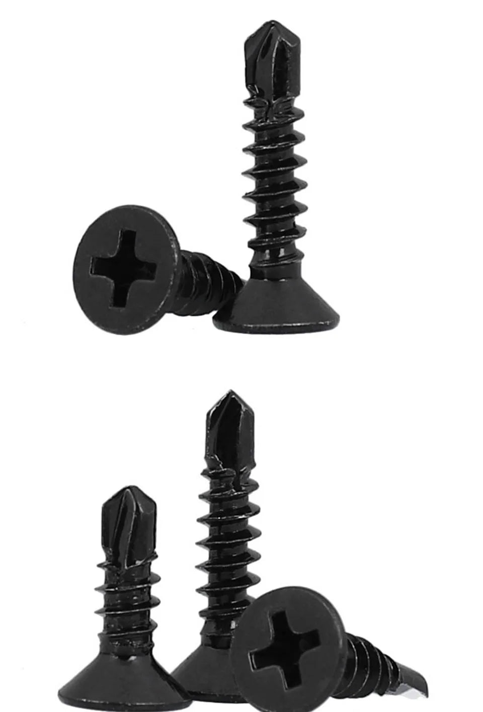 בורג קודח ראש שטוח מפלדת אל חלד (שחור)