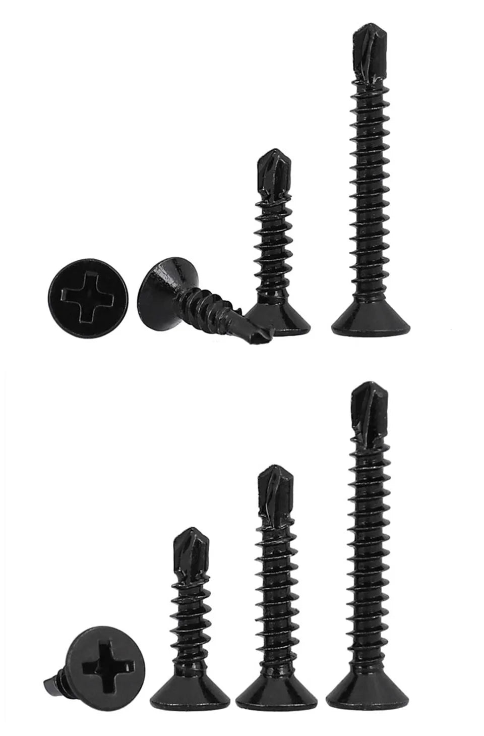 בורג קודח ראש שטוח מפלדת אל חלד (שחור)