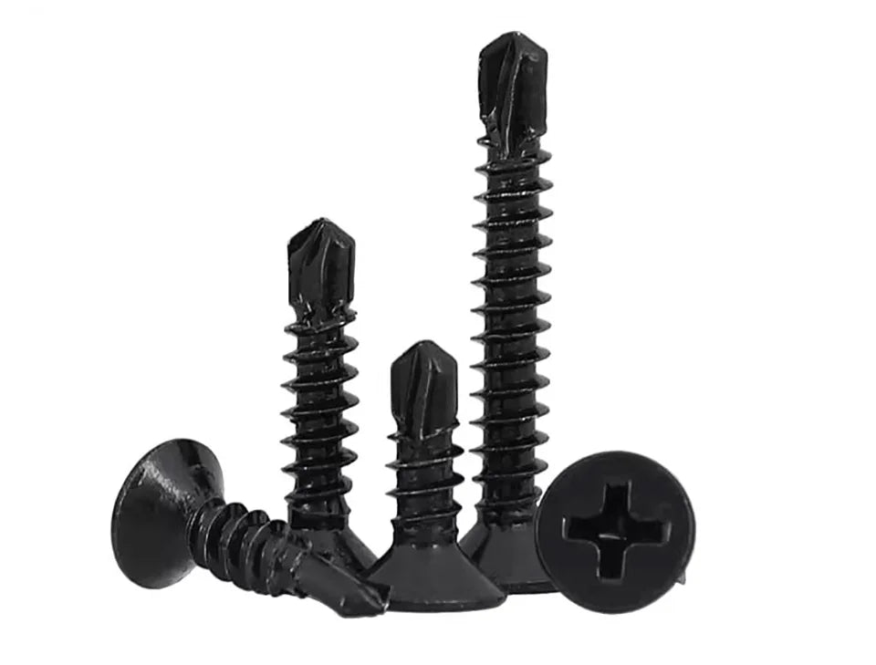 בורג קודח ראש שטוח מפלדת אל חלד (שחור)